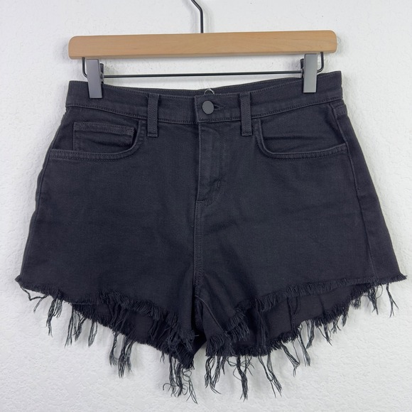 L'AGENCE Shorts Womens 26 Black High Rise Frayed Hem‎ Cutoff Denim Edgy Grunge